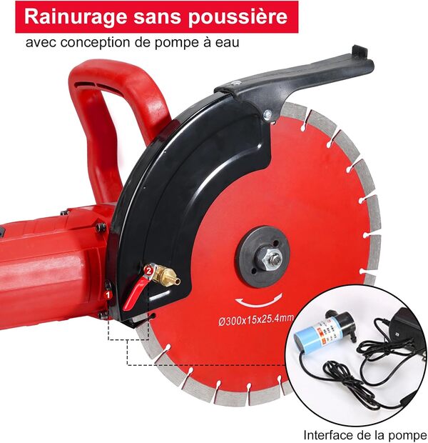 HYCHIKA Scie à béton électrique, 4300RPM Motor Circular Saw Cutter, Includes Water Line and Pump, for Stone Brick Wood