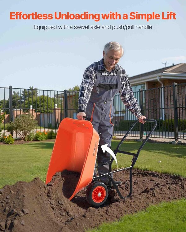 VEVOR Brouette de Jardin 140L Capacité de Charge 180 kg, Chariot de Jardin avec Poignée, Roue Large 25,4 cm, Chariot Utilitaire à Chargement Facile pour Ferme, Pelouse, Extérieur