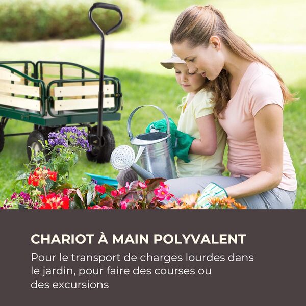 Waldbeck Ventura - Remorque de Transport à Main, Chariot de manutention carriole pour Jardin, travaux (Charge Max de 300 kg, Panneaux latéraux rabattables) Version 2020, Vert foncé