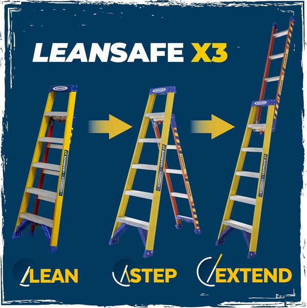 Leansafe Échelle 3 en 1 Multifonction 3 Voies en Fibre de Verre Jaune