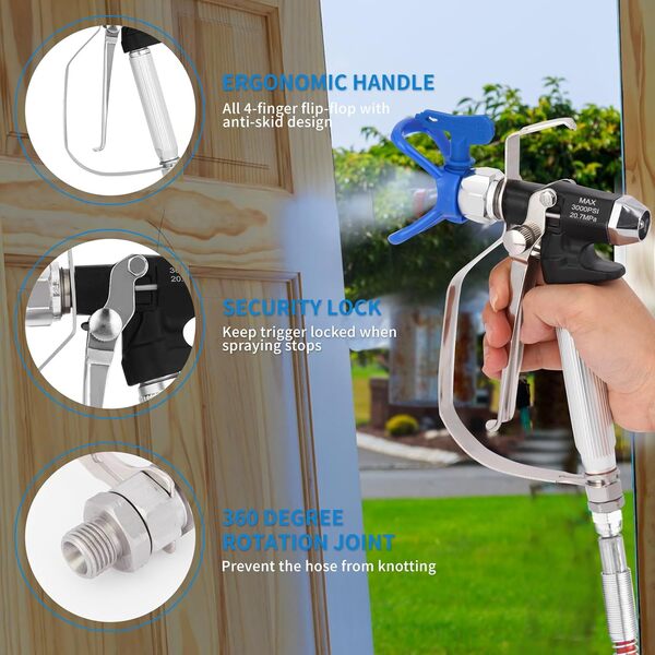 DUSICHIN DUSG90M Pistolet pulvérisateur de peinture sans air haute pression 3600 PSI avec porte-embout réversible 519 Joint pivotant pour pulvérisateur à pompe et machine de pulvérisation sans air