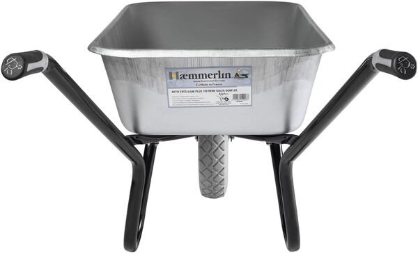Haemmerlin Brouette Roue Increvable - Caisse 120L, Silver, Polypropylène (PP), Poignées Souples, Structure Alpha, Roue Anti-Crevaison