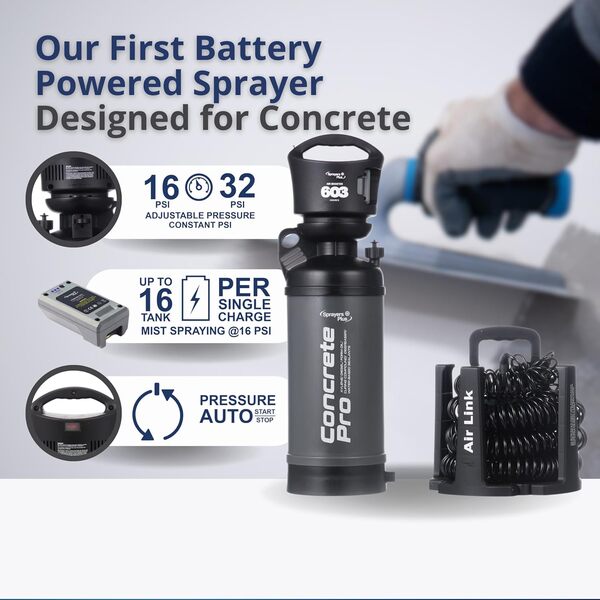 Sprayers Plus 603 Air Booster Pulvérisateur béton sans effort – Pulvérisation de précision à piles