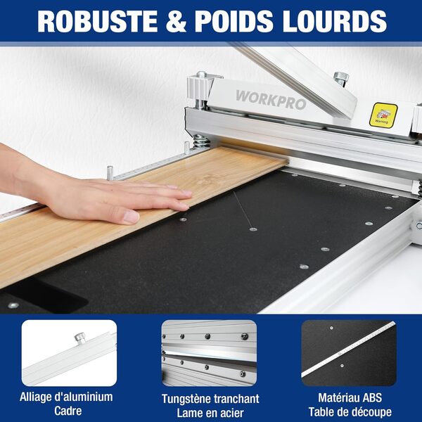 WORKPRO Coupe-Sol Stratifié avec Angle de Précision, Coupe Parquet Largeur de Coupe 340 mm, Profondeur 16 mm, Alliage d'Aluminium, Idéal pour Stratifié, Vinyle, Parquet et Plancher VCT, SPC, LVP, WPC