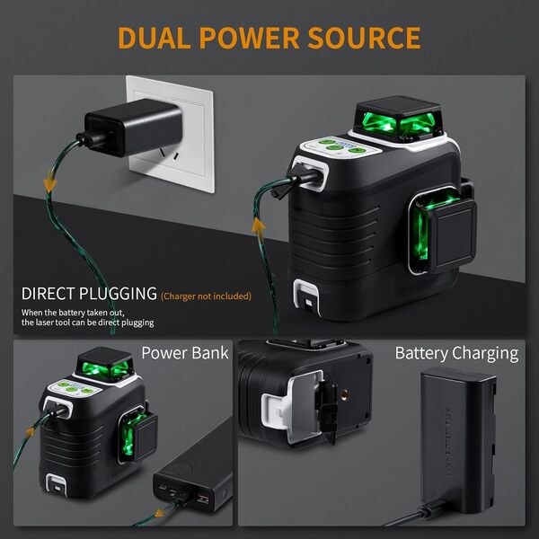 Firecore Niveau Laser 3×360 Autonivelant ​​avec Trépied 150cm,Niveau Laser Vert 12 lignes avec 2 Batteries lithium-ion et en charge USB, niveau laser bricolage avec Télécommande et étui de transport