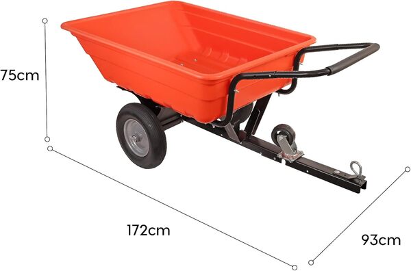 wuuhoo® remorque basculante jardín Kalle pour le tracteur de pelouse, remorque jusqu'à 300 KG, remorque pour tondeuse à gazon, remorque basculante pour jardin Avec attelage de remorque (orange)