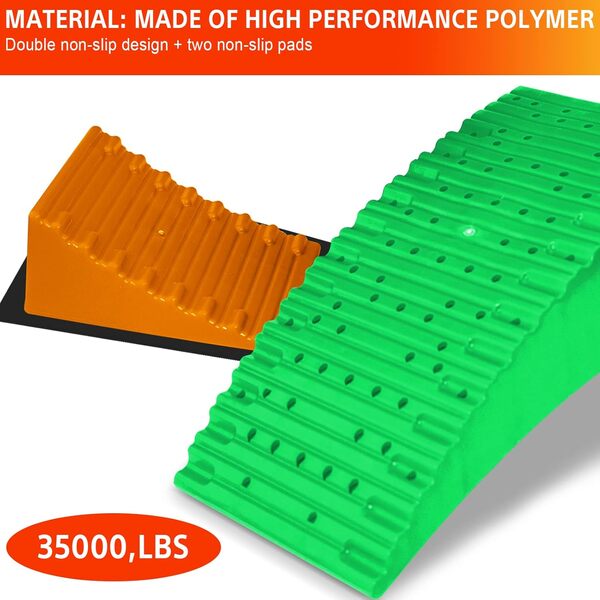 WININRV Blocs de nivellement pour camping-car, kit de nivellement pour camping-car – Niveleurs incurvés pour camping-car avec cales de roue pour remorque de voyage (orange et vert)