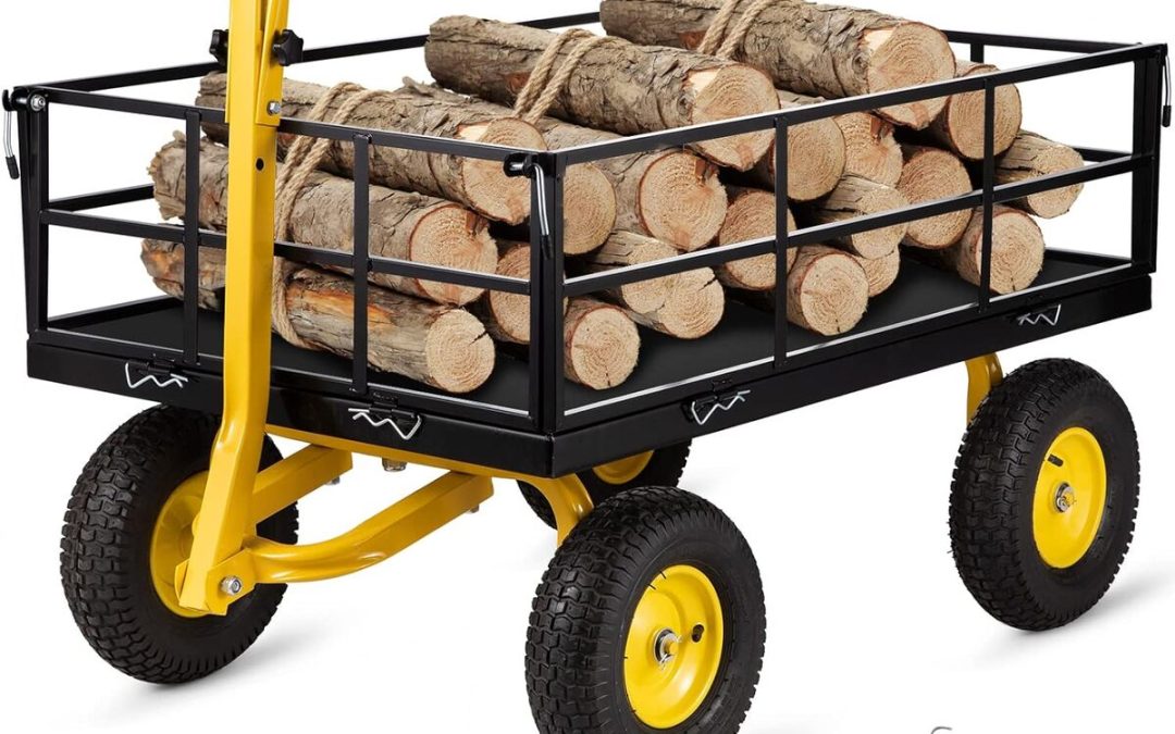 Test du chariot de jardin VEVOR 544 kg 4 roues acier