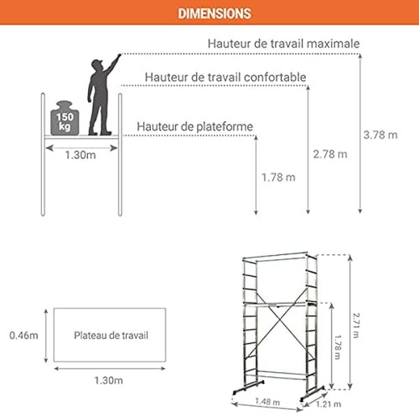 Echafaudage domestique: Hauteur de travail max 3.78m - 203702