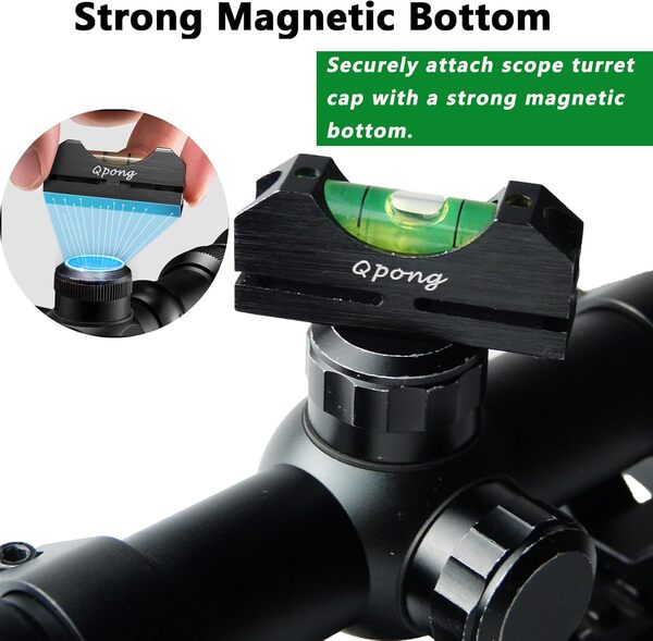 Qpong Kit de nivellement de portée - Outil de nivellement magnétique - Système de nivellement à bulles de haute précision (pince à barillet noir)