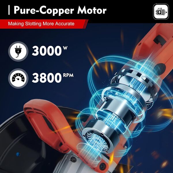 Tagtuell Scie à béton électrique - 3000 W - Scie à pierre humide/sèche - Coupe sans poussière - Avec suppression de la poussière - Diamètre du disque : 350 mm - Pour marbre, béton