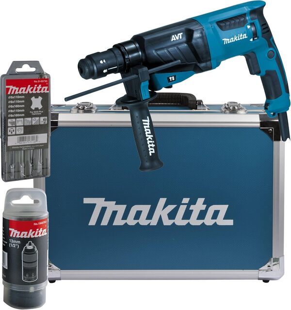 Perforateur burineur SDS-Pus 800W 2,4J en coffret - MAKITA HR2631FT13 & Coffret de forêts et de burins 17 pièces SDS-Plus - MAKITA D-42444