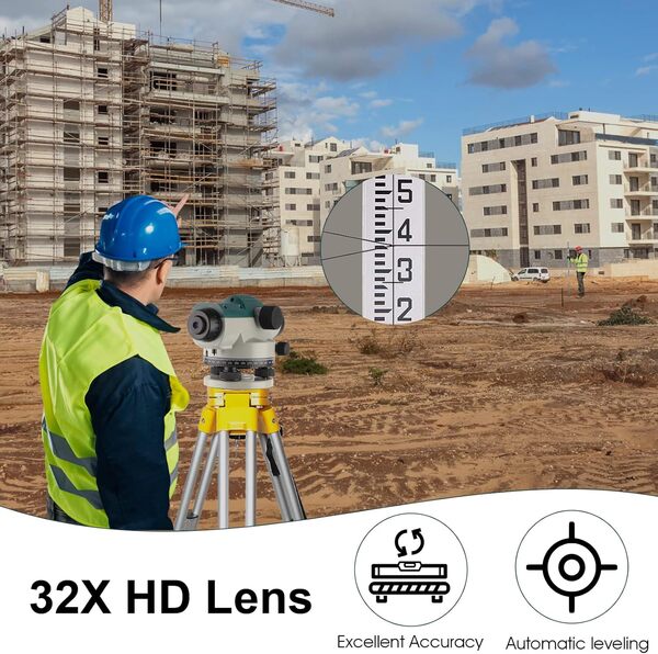 KEZERS KL-32X Kit de niveau optique automatique avec compensateur magnétique amorti auto-nivelant et verrou de transport, mesure de la hauteur/distance/angle de haute précision