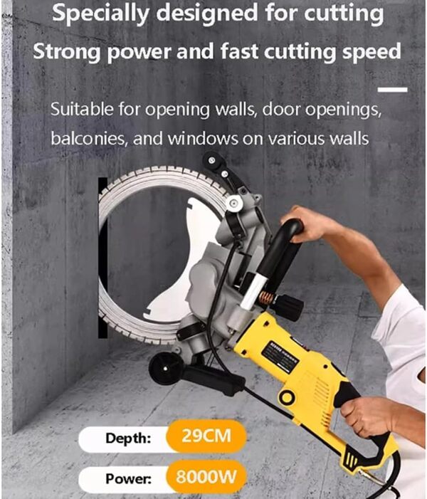 Scie à anneau électrique pour découpe murale, scie à béton toroïdale 5000 W, profondeur de coupe 290 mm, machine de découpe de rainures électrique pour pierre, mur, fenêtre en fer