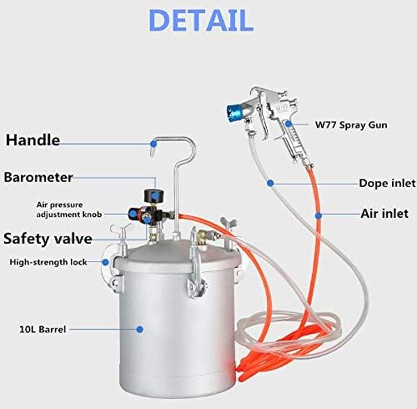 YUNSHINE 10L pneumatique imitation pierre peinture pression Spray pistolet coloré laque aérographe haute capacité pression seau marbre peinture (pistolet de pulvérisation amélioré)