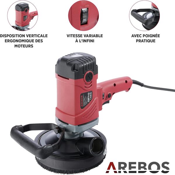 Arebos Ponceuse à Beton Rabot | fraiseuse a Beton | 1500 W | avec les Accessoires | réglable en hauteur