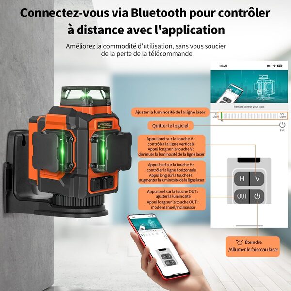 TakamineTech niveau laser 3x360 autonivelant,lazer niveaux vert 3d 12 lignes adapté pour le laser chantier,accrochage d'image,avec télécommande,batterie lithium 5200mAh,support rotatif magnétique
