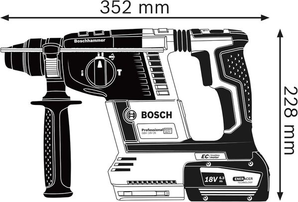 Bosch Professional 18V System perforateur sans-fil GBH 18V-26 (SDS plus, force de frappe : 2,6 Joule, Ø perçage maxi : béton/acier/bois 26/13/30 mm, dans L-BOXX 136)