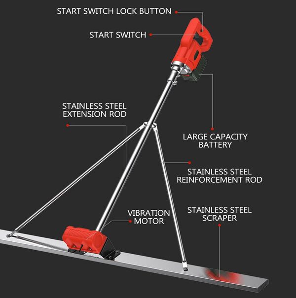 Règle de nivellement de surface de ciment de chape électrique sans fil, outil de vibration de chape en béton électrique, chape de surface en béton à lame de 150 cm, avec moteur sans balais,2Batteries