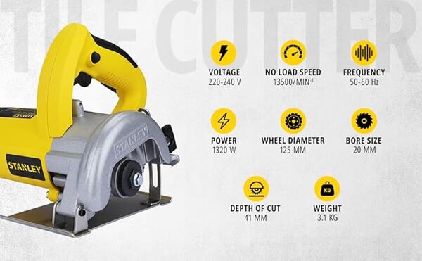 STANLEY STSP125 - Coupe-marbre - 1320 W - 125 mm - Machine à découper les carreaux (jaune et noir)