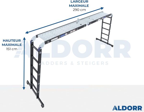 ALDORR 4x5 Professionnelle Échelle Pliante sans Plateforme - Aluminium de Haute Qualité - Polyvalente - Capacité de Charge Jusqu'à 150 kg - Pliable - Sûr et Fiable (EN131) - Échelle Extensible
