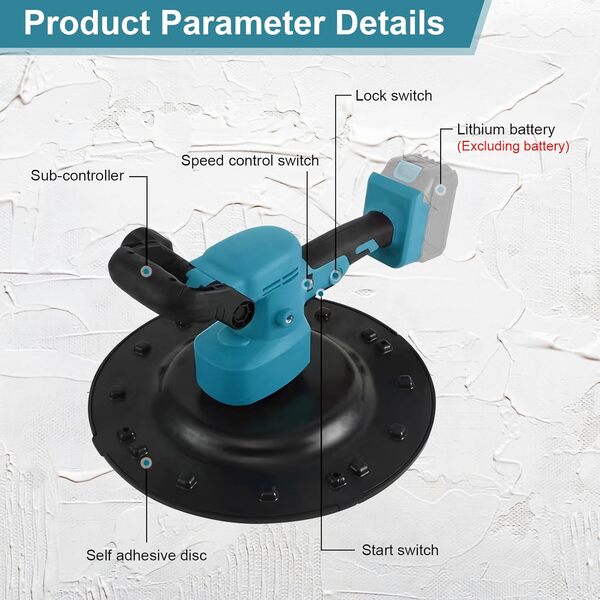 Machine de lissage mural électrique, machine de finition de mortier mural sans fil, truelle électrique pour lisser et polir les murs, 6 vitesses variables avec interrupteur (batterie non incluse)