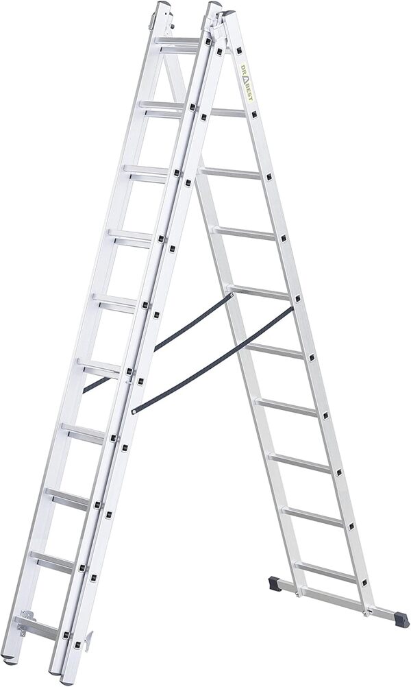 Drabest Basic Home Échelle en Aluminium 3 Éléments – Escabeau 3x10 Marches – Escabeau en Aluminium Léger – Échelle Pliable pour la Maison – Capacité 150 Kg – 45x270x16cm