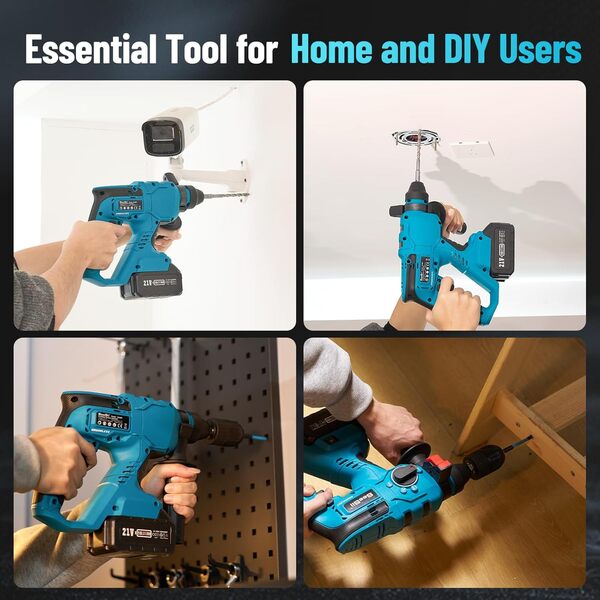 Seesii Marteau Perforateur Sans Fil: 2 x 4000mAh Batteries, 2.1J, Moteur sans Brosse, SDS-plus, pour le Perçage, le Perçage à Percussion et le Burinage Pour la Maison et Les Travaux de Construction
