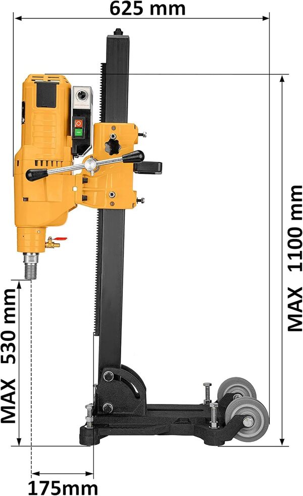 WABROTECH Carotteuse 4350 W sur Support de Carottage Inclinable avec Rouleaux de Transport - Carotteuse Diamant 760 tr/min - Carotteuse 230 V avec Disjoncteur PRCD pour Forage à Sec et à Eau