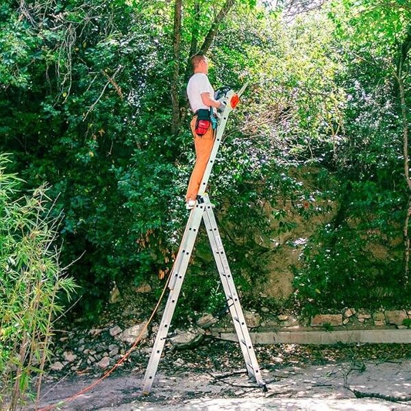 HOSTROM Echelle Transformable 3 Plans StablePro 3x8 marches Aluminium Extensible coulissante, 6 Positions, Hauteur Travail Max 5,05m, Garantie 5 Ans