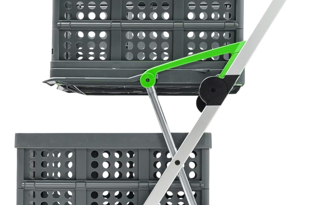 Test : chariot d'achat Clax avec boîtes pliantes en aluminium gris