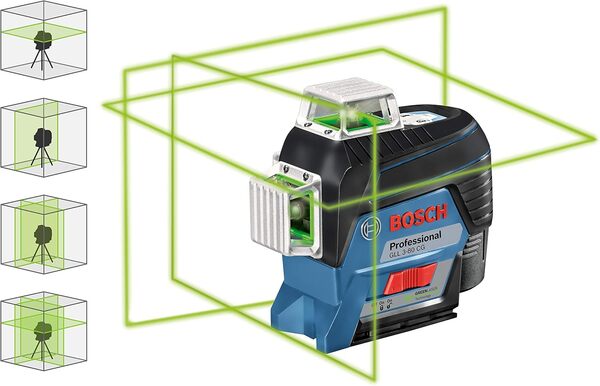 Bosch Professional 12V System Niveau Laser Lignes GLL 3-80 CG (1 batterie 12V, laser vert, pour l'intérieur, avec fonction d'application, portée : jusqu’à 30 m, support universel BM 1, L-BOXX)