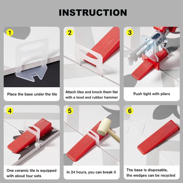 TenKeAuto Kit de système de nivellement de carrelage de 0,3 cm, 200 clips d'espacement de carrelage + 100 cales réutilisables avec pince pour installation de carrelage en céramique et pierre (0,3 cm,