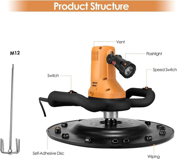 KKTECT Machine de lissage de mur de truelle de mortier de ciment de béton, Mélangeur à béton portable Vitesse réglable 80-200 tr/min 1700 W Machine électrique de lissage de mur de truelle Polisseuse