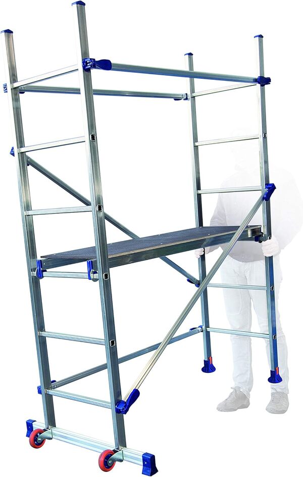 FACAL Petit échafaudage mobile P6 en aluminium pour tous les travaux à la maison et à la maison avec une hauteur de travail maximale de 2,90 m.