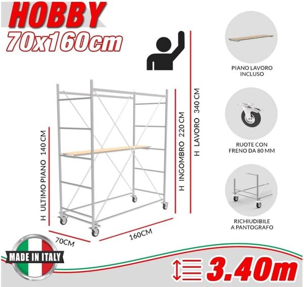 Échafaudage hauteur de travail 3,40 m en acier série Hobby fabriqué en Italie I SCEDIL
