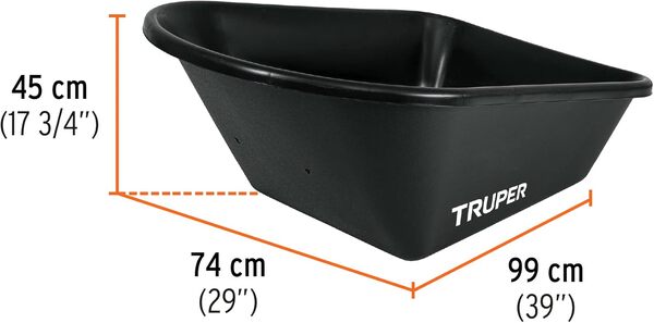TRUPER CAT-60PL Brouette avec plateau en plastique et pneus à picots 40,6 x 10,2 cm