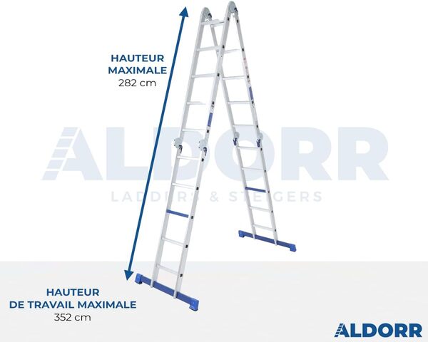 ALDORR 4x5 Échelle Pliante sans Plateforme - Aluminium de Haute Qualité - Polyvalente - Capacité de Charge Jusqu'à 150 kg - Pliable - Sûr et Fiable (EN131) - Échelle Extensible