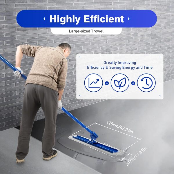 SHZICMY Bull Float Concrete Float Truelle à béton en acier inoxydable avec poignée réglable de 3 x 1,8 m et réglage de rotation automatique 1200 x 300 mm