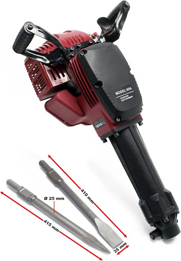 Wiltec Marteau de démolition 2,5 CV – 670 x 360 x 370 mm – 1500 tr/min – Avec burins & autres accessoires – pour Béton Pierre naturelle Brique Maçonnerie – Marteau piqueur