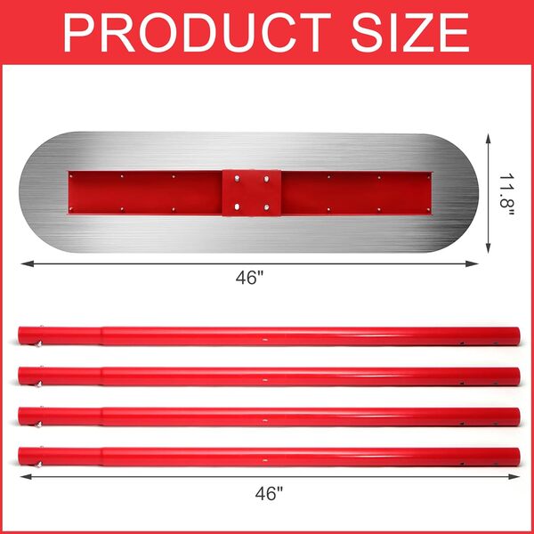 Taloche en acier inoxydable pour béton - 116,8 x 30 cm - Outils de béton - Kit de béton avec poignée de flotteur de 10,2 x 9,2 m - Outils de finition