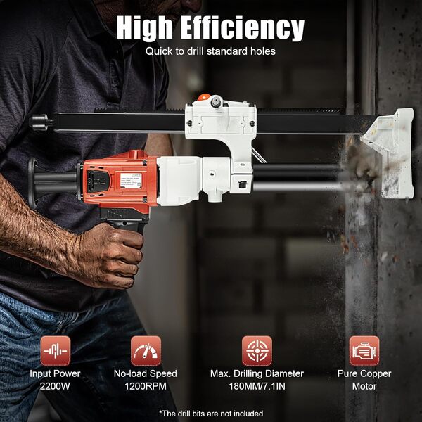 Perceuse Carotteuse Beton Jusqu'à,1200 T/Mn Pour Forage Sec Carotteuse Diamant Avec Disjoncteur Prcd
