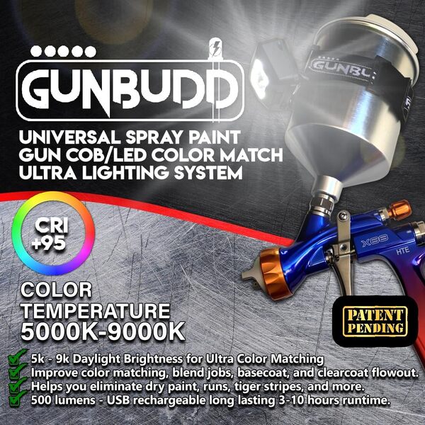 Pistolet pulvérisateur Universel avec système d'éclairage Ultra COB/LED (Pistolet de pulvérisation pour Voiture, lumière coordonnée des Couleurs) 5-9K pour Surfaces Professionnelles (USB