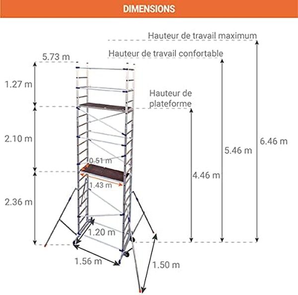 Echafaudage domestique - Hauteur de travail maximale de 6.46m - PN/CLA
