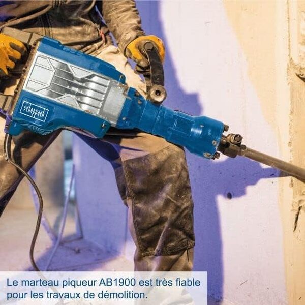Scheppach Marteau de démolition AB1900 | Marteau perforateur | Marteau piqueur | 60 Joules | 1900W | 2000 coups/min | Burin pointu et burin plat 390mm | Coffret inclus