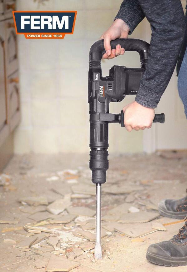 FERM Marteau piqueur 1200W - Professionnel, 6kg, SDS-max - Poignée auxiliaire inluse