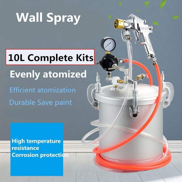 Haute pression pot Tank & Air peinture pistolet de pulvérisation avec manomètre et tube de peinture pour la peinture industrielle commerciale colorée latex peinture (10L)