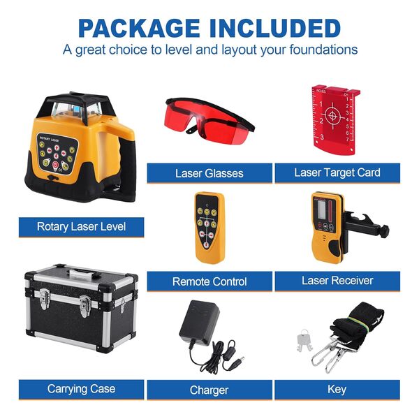 Niveau Laser Rotatif, Autonivelant Balayage Rotative 360° Verticale Horizontale Auto-Alignement Faisceau Rouge 500m pour Travaux de Construction Bâtiments Professionnels Maçonnerie Clôtures