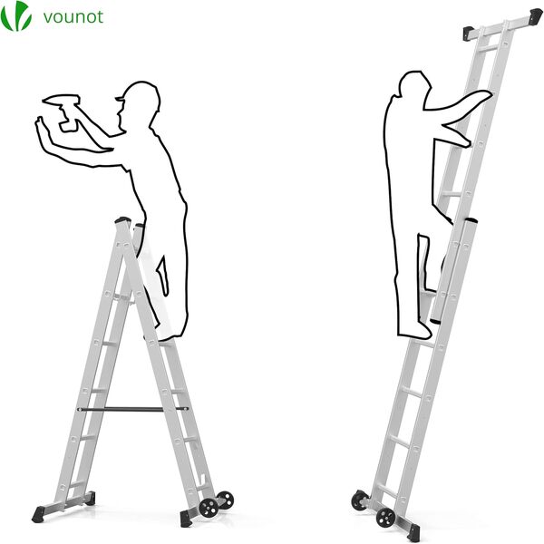 VOUNOT® Échafaudage Aluminium 3 en 1 Échelle Stable Multifonction avec Plateforme de Travail : 120 x 40cm Charge Max 150KG 6 Postions Échafaudage Mobile sur Roues avec Support à Outils Argenté